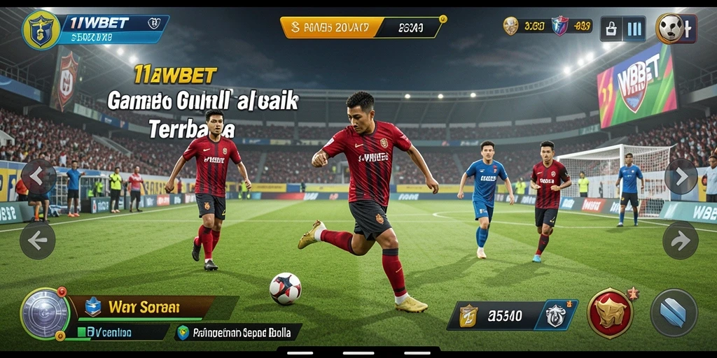 Screenshot gameplay 11WBET menunjukkan aksi seru di lapangan sepak bola.