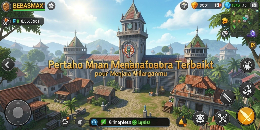 Tampilan gameplay <strong>BEBASMAX</strong> menampilkan pertahanan menara yang epik dan serangan musuh.