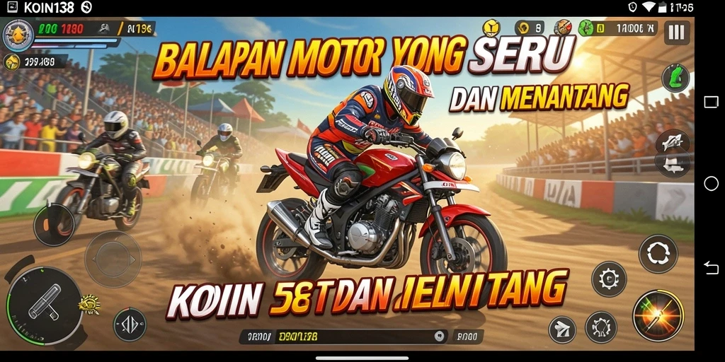 Tampilan gameplay KOIN138 dengan aksi balapan motor yang seru.
