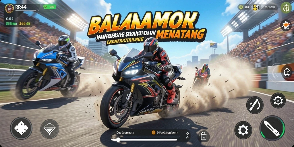 Screenshot menunjukkan aksi balapan motor yang seru dan mendebarkan.